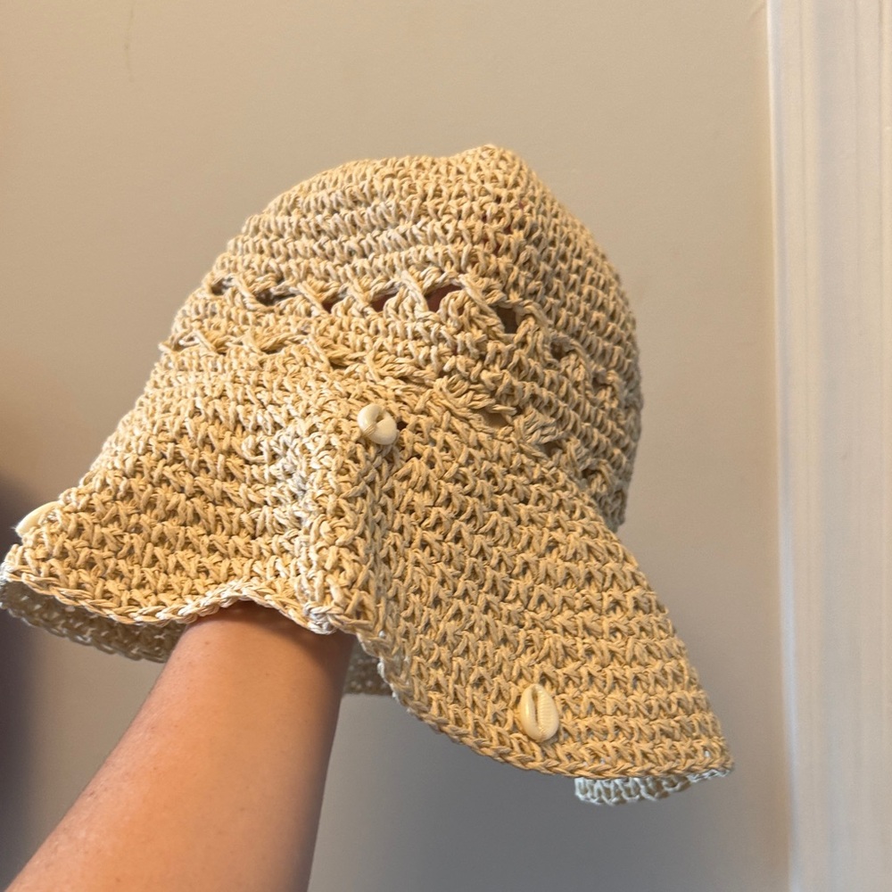 H&M Natural Crochet Hat with Shell Details